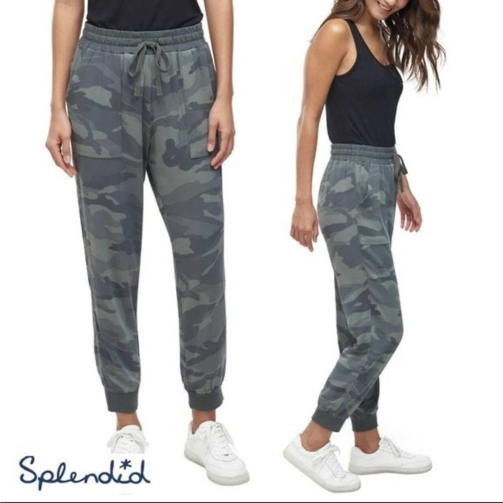 SPLENDID Camo Joggers Print Rayon Drawstring Pants w/ Pockets Size XL